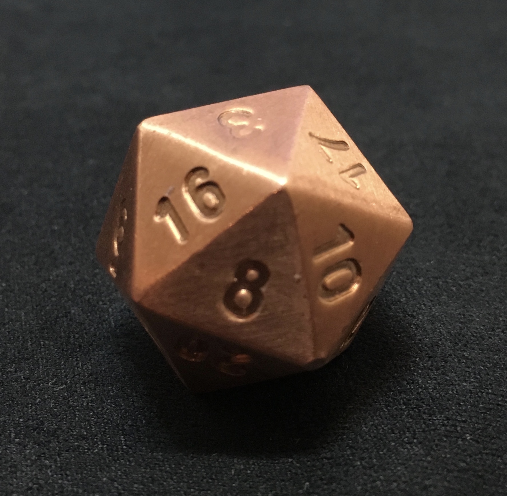 Pure copper d20 number depth